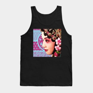 Chinese Opera Star Blue with Blush Pink Traditional Pattern- Hong Kong Retro Tank Top